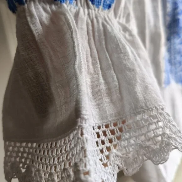 XL🌺Romanian Traditional White&Blue Handmade Embroidered Peasant Blouse Ie - Picture 7 of 10